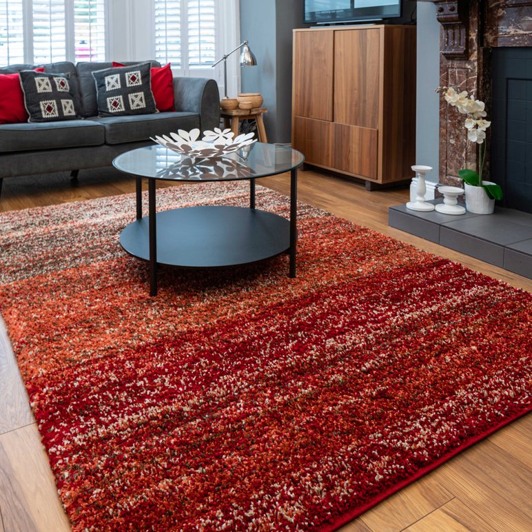 Burnt Orange Mottled Striped Shaggy Living Room Rug Murano by Kukoon