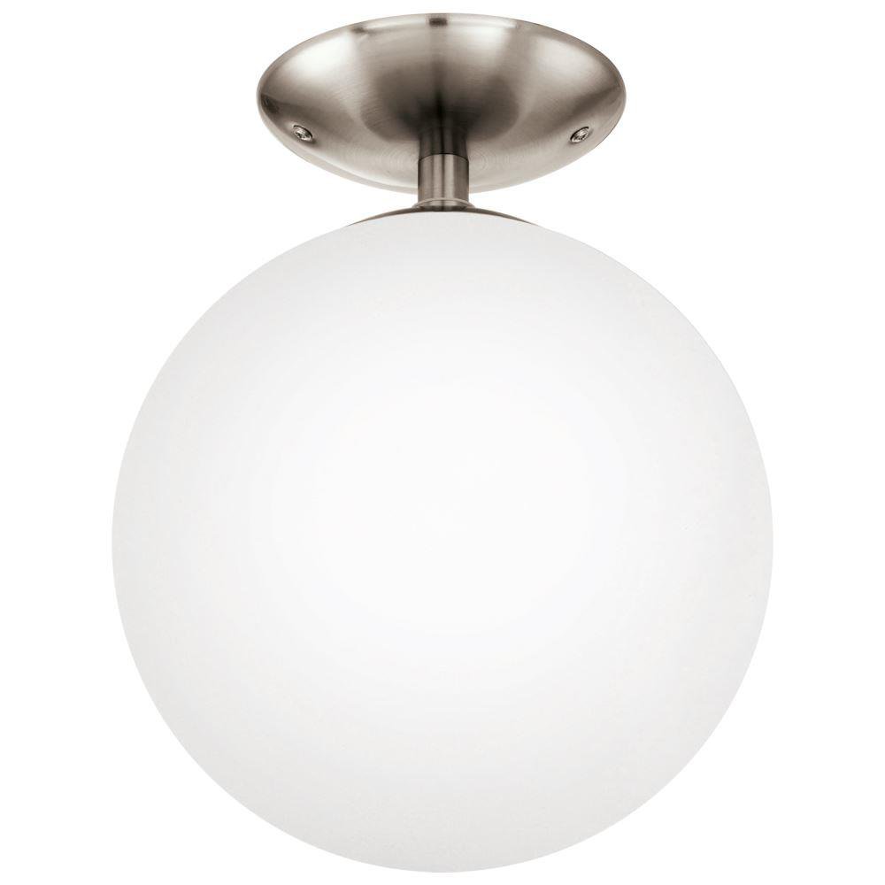 Eglo 91589 Rondo One Light Flush Ceiling Light In Satin Nickel With White Opal Globe Shade