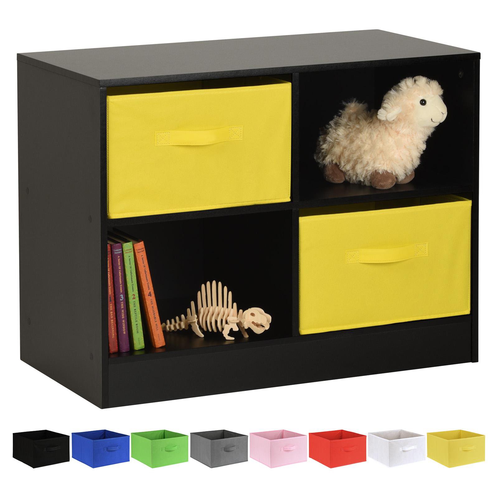 Hartleys Black 4 Cube Kids Storage Unit & 2 Handled Box Drawers - Yellow