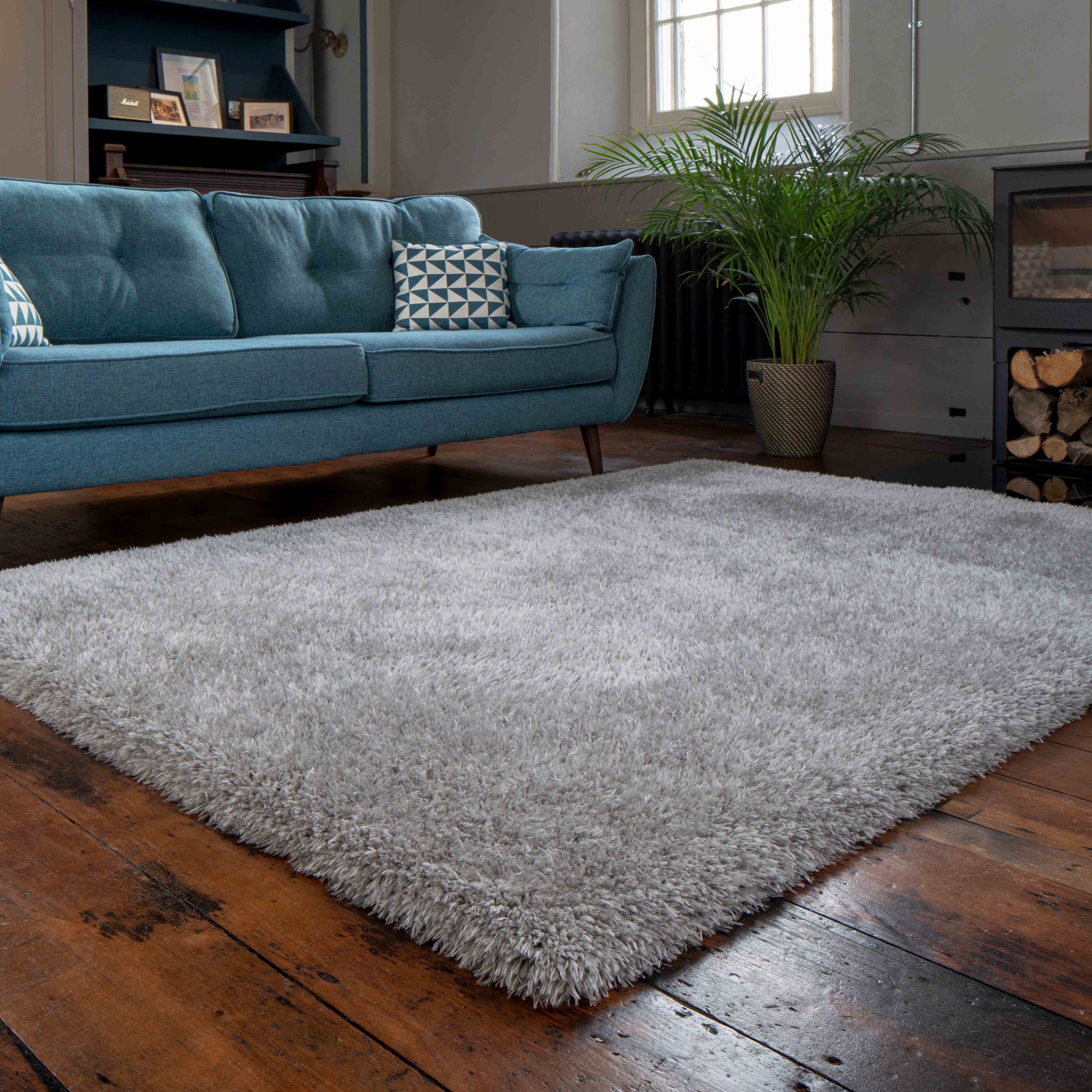 Deluxe Thick Soft Silver Grey Shaggy Living Room Rug - Whistler
