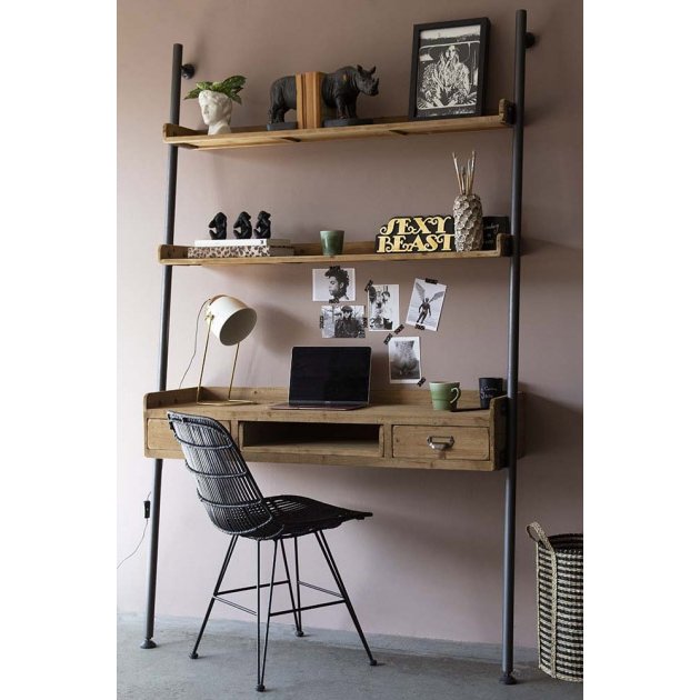 Industrial-Style Desk Unit With 2 Shelves