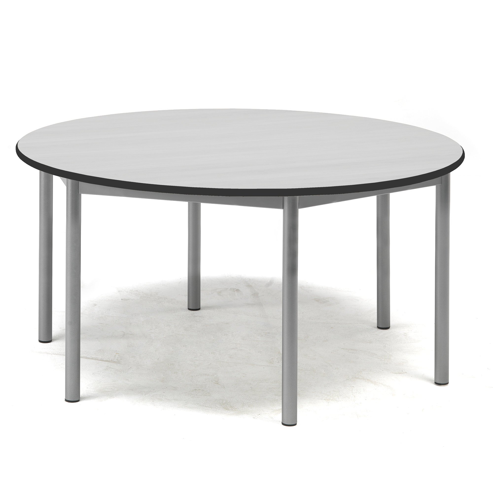 Desk SONITUS, round, Ø 1200x600 mm, grey laminate, alu grey