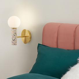 White and Globe Wall Sconce Gold Marble and Metal 1-Light Indoor Wall Light