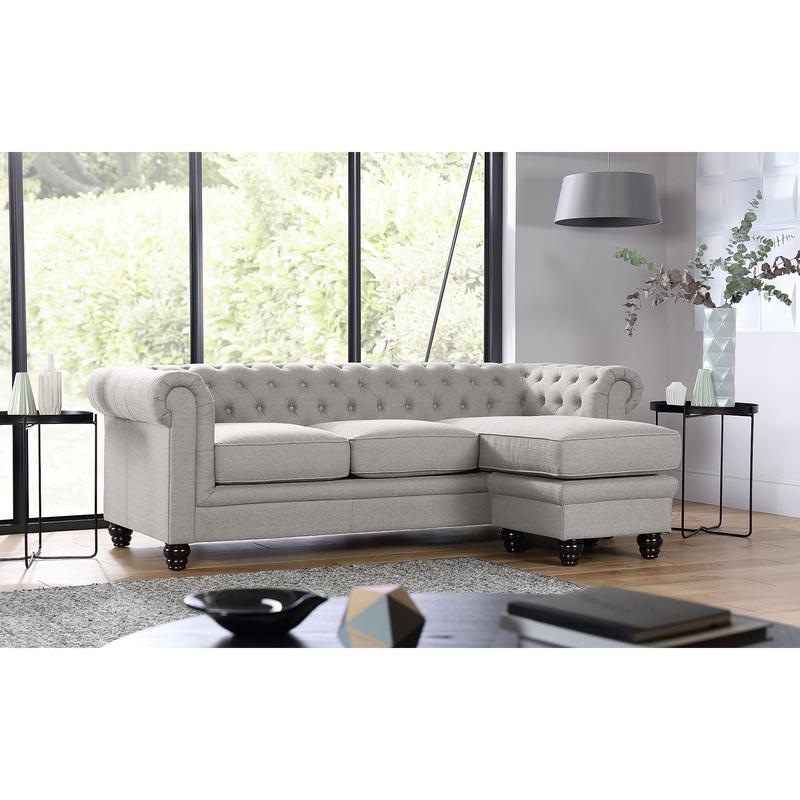 Hampton Light Grey Fabric Chesterfield Corner Sofa L Shape by Furniture