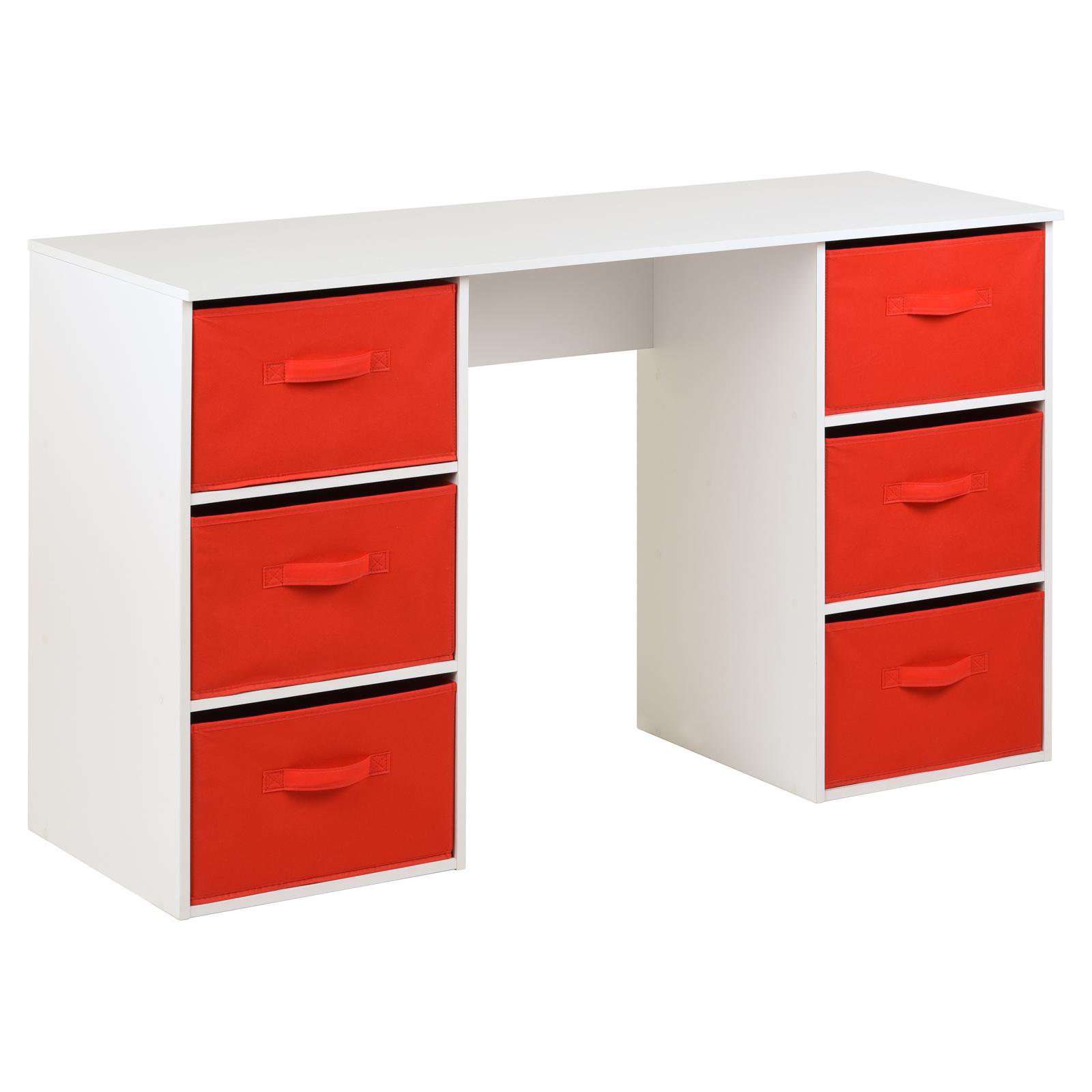 Hartleys Kids White Storage Desk & 6 Handled Box Drawers - Red