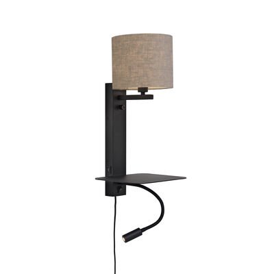 Florence Wall light with plug - / Fabric lampshade - LED reading light, shelf & USB port by It's about Romi Beige