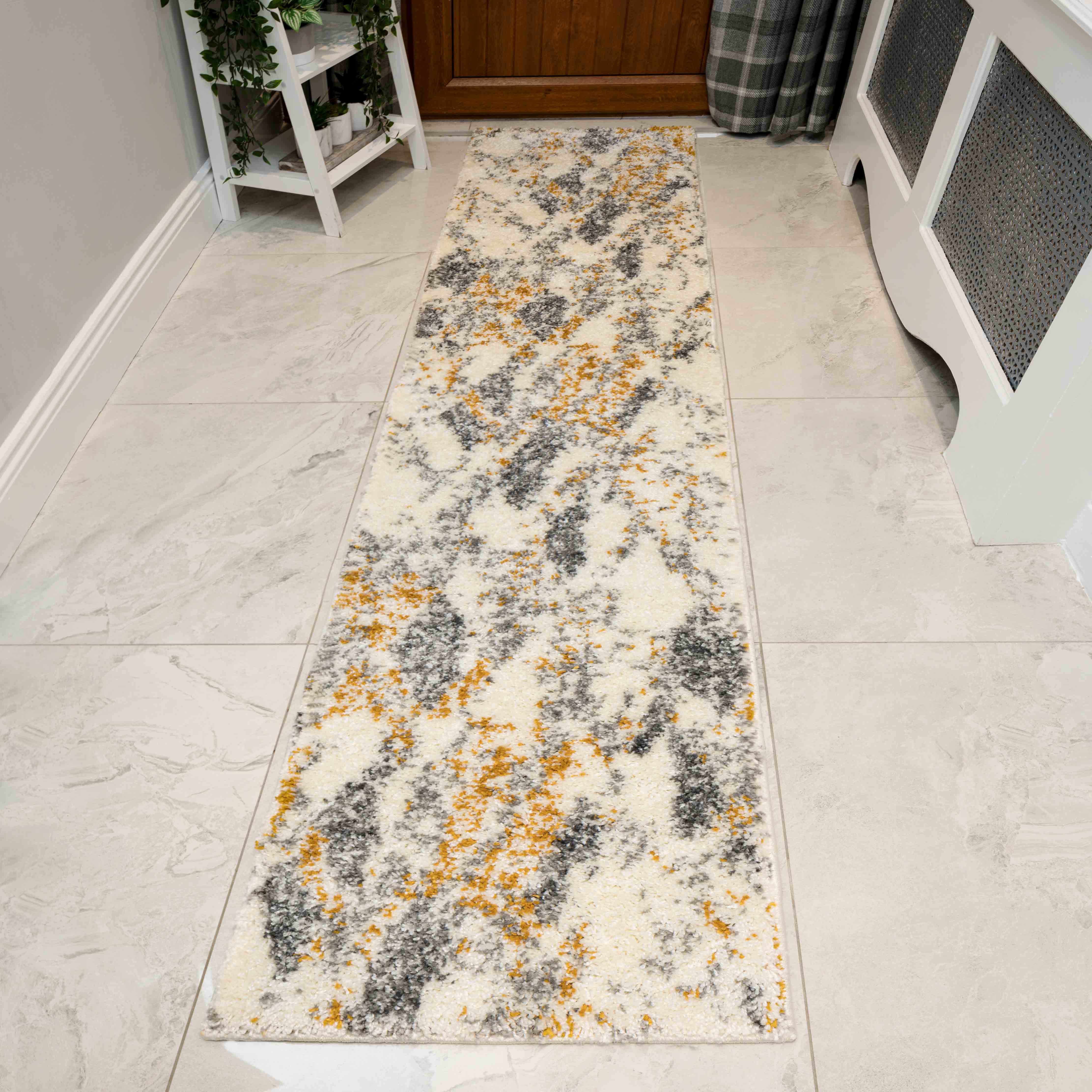 Abstract Yellow Mottled Shaggy Hall Runner Rug Murano by Kukoon