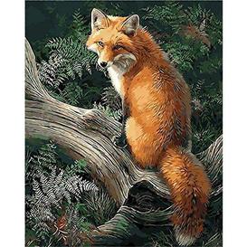 image-YEESAM ART Paint by Numbers for Adults Children, Fox by a Tree, Animals 16x20 Inch Linen Canvas Acrylic DIY Number Painting Kits Wall Art Decor Gifts - Like New