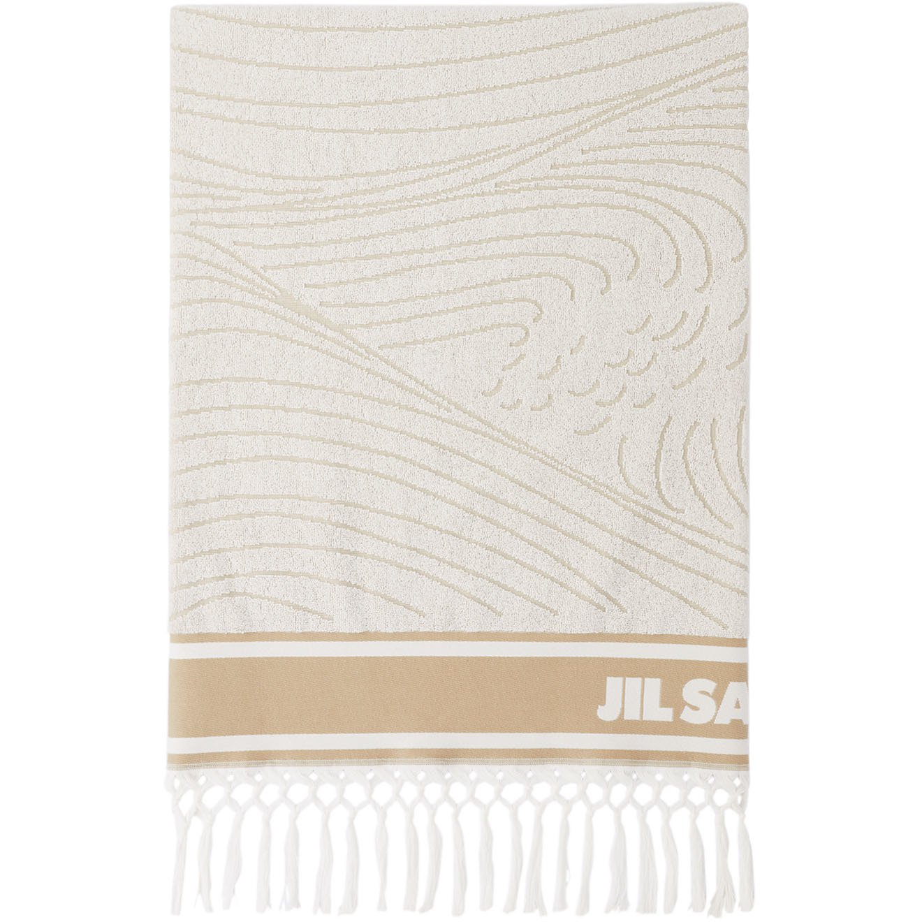 Jil Sander White & Beige Logo Beach Towel