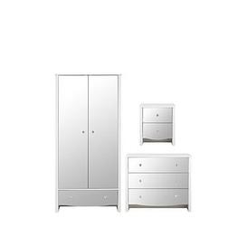 Alexis 3 Piece Kids Mirror Effect Bedroom Package - 2 Door Wardrobe, 3 Drawer Chest And Bedside Table