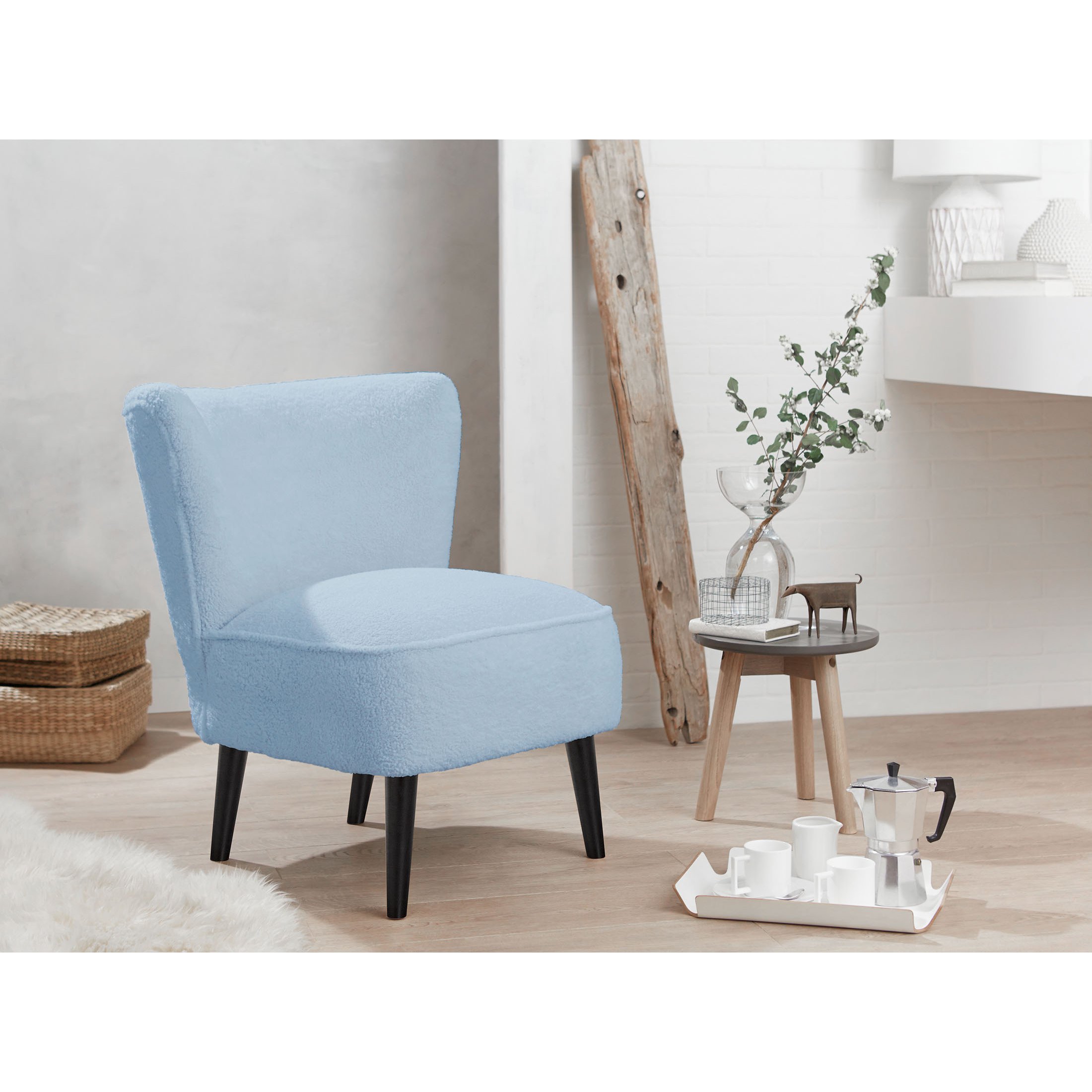 Malmesbury Boucle Accent chair Woolly Sky Blue with Black Legs