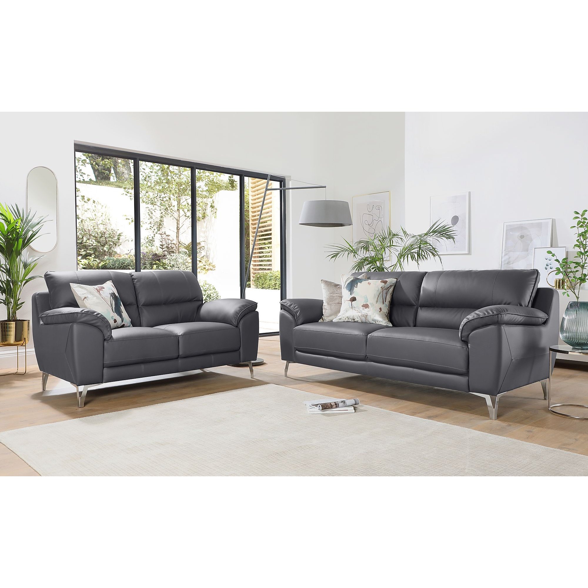 Madrid Grey Leather 3+2 Seater Sofa Set
