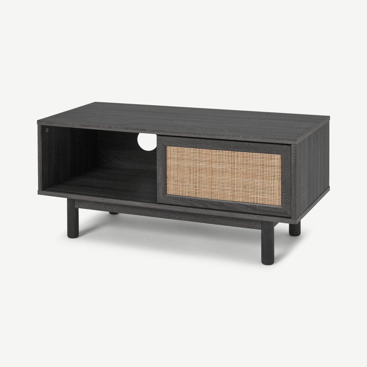 Pavia Compact TV Stand, Natural Rattan & Black Wood Effect