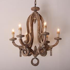 French Country 6-Light Chic Sculpted Wood Chandelier with Candle Shaped