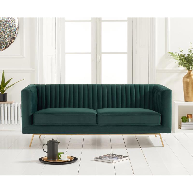 Danielle Furniture Green Velvet 2 Seater Sofa by Oak Furniture House
