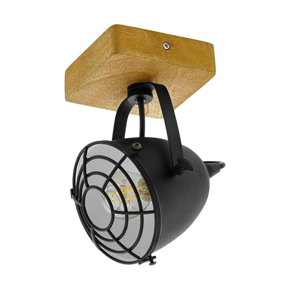 Eglo 49076 Gatebeck 1 Light Ceiling Spotlight In Natural Wood And Black