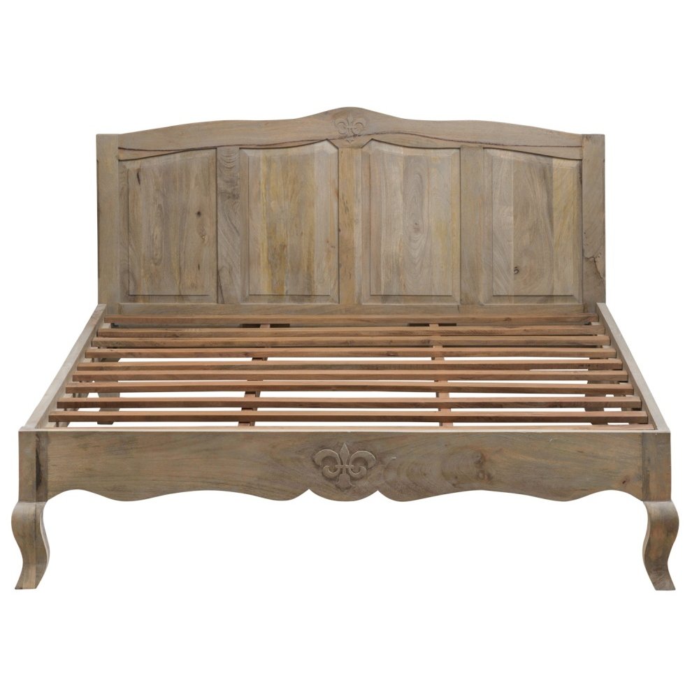 Urban Deco Fleur French Style Rustic Mango Wood Grey 5ft King Size Bed