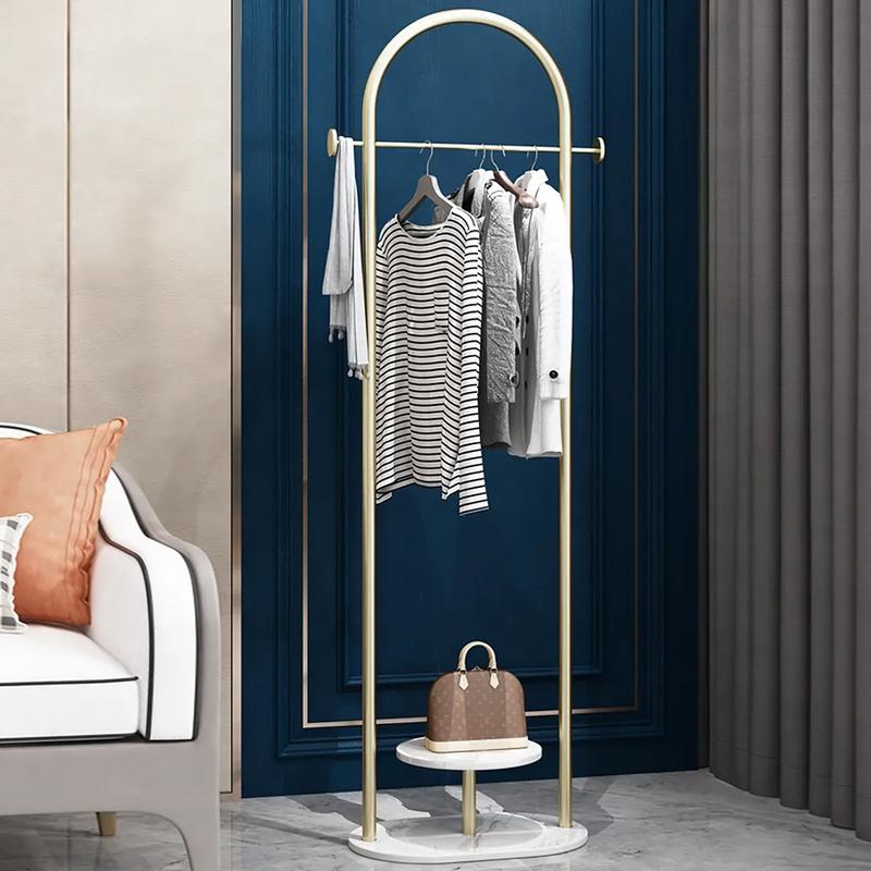 Gold Coat Stand Small Metal Garment Stand with Shelves Faux Marble Base ...