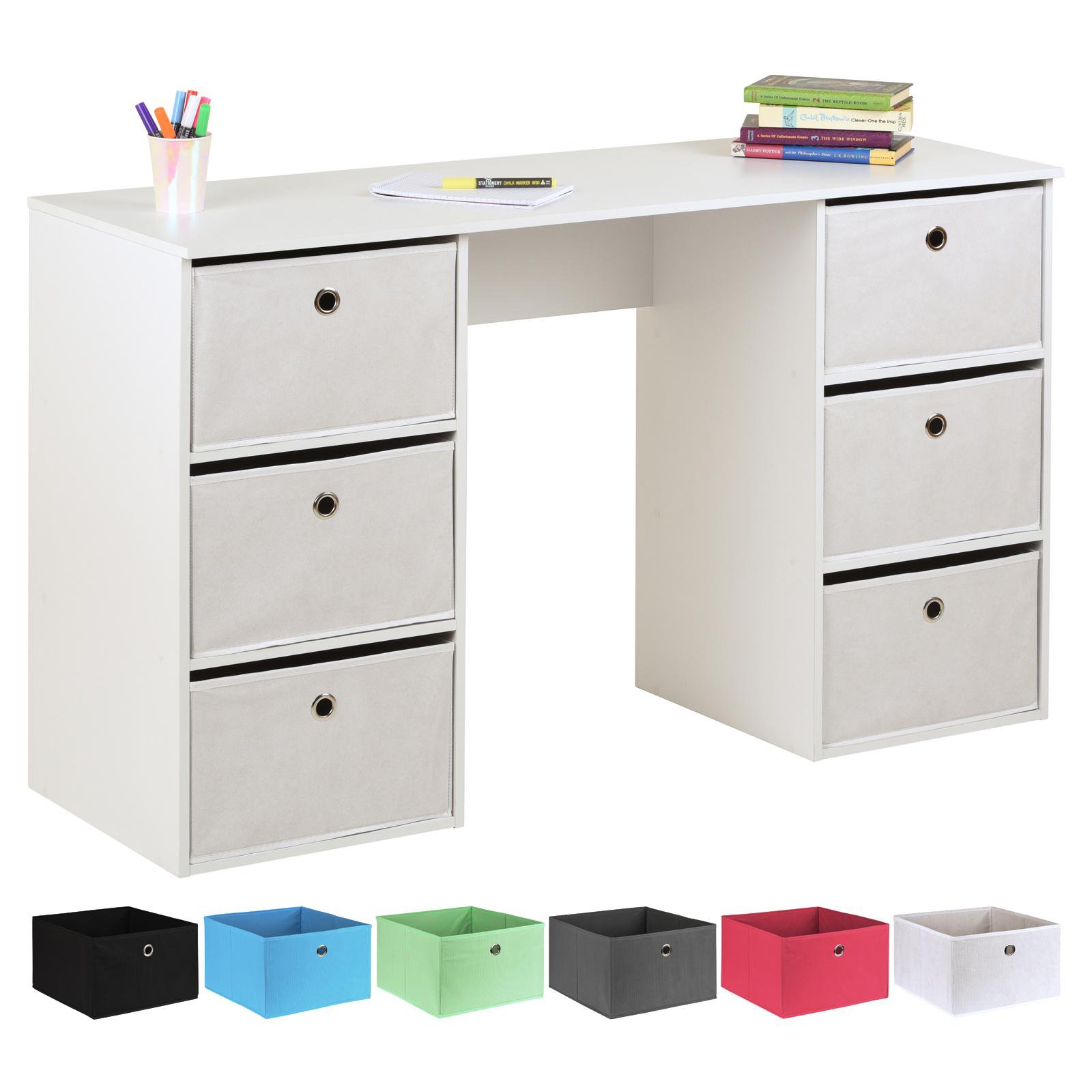 Hartleys Kids White Storage Desk & 6 Easy Grasp Box Drawers - White