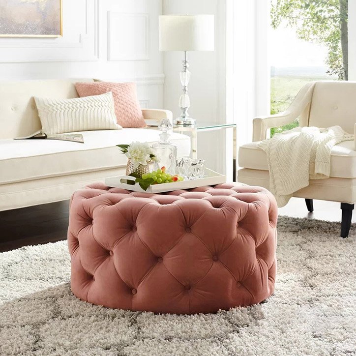 Tufted Ottoman Pink Velvet Ottoman Coffee Table Tufted Cocktail Ottoman Round Ottoman Pouf Large