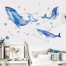 Blue Whale Wall Decal Sticker, AUHOTA Under The Sea Fish and Star Peel and Stick Wall Art Stickers for Kids Boys Girls Room Bedroom Nursery Living Room Classroom Decor - Brand New