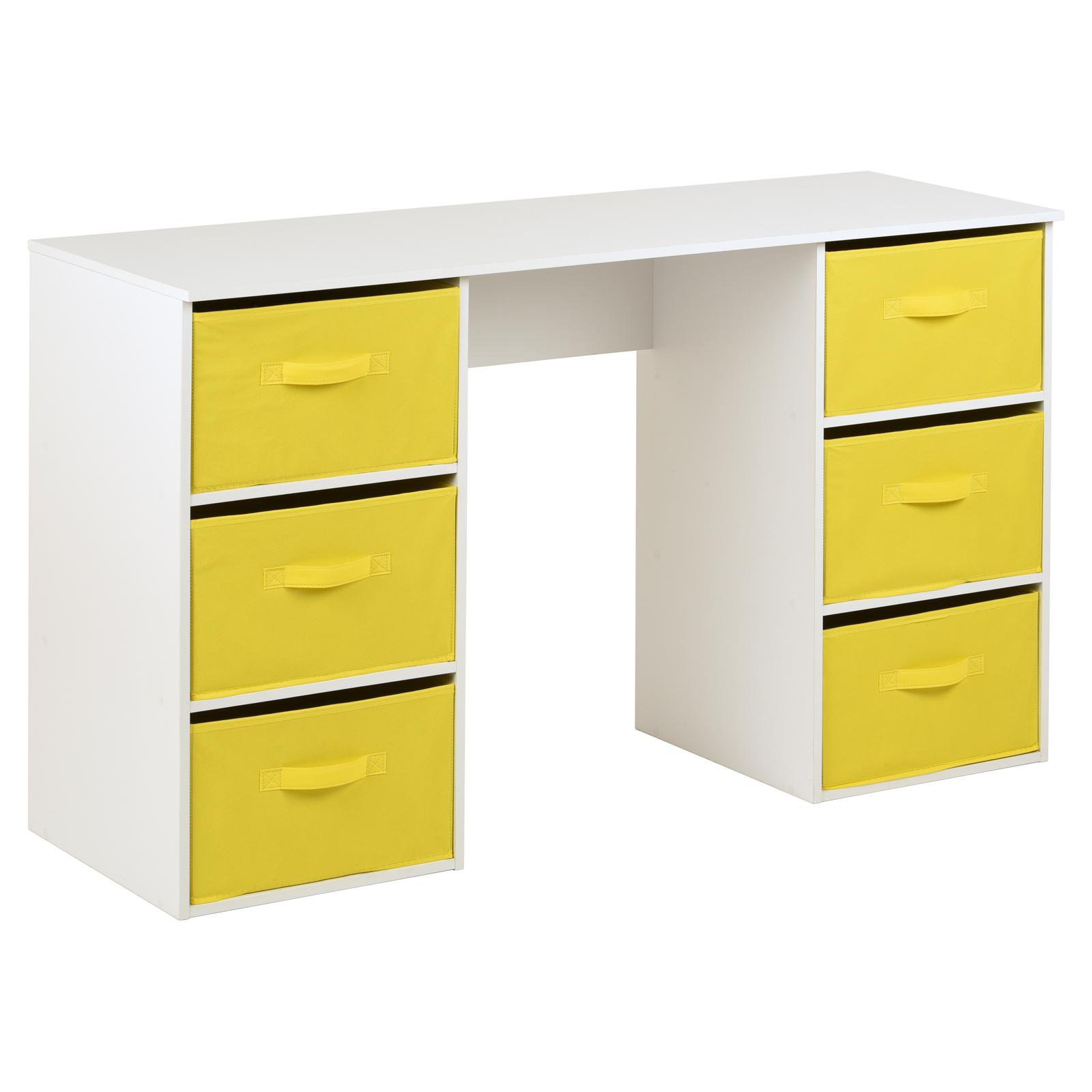 Hartleys Kids White Storage Desk & 6 Handled Box Drawers - Yellow