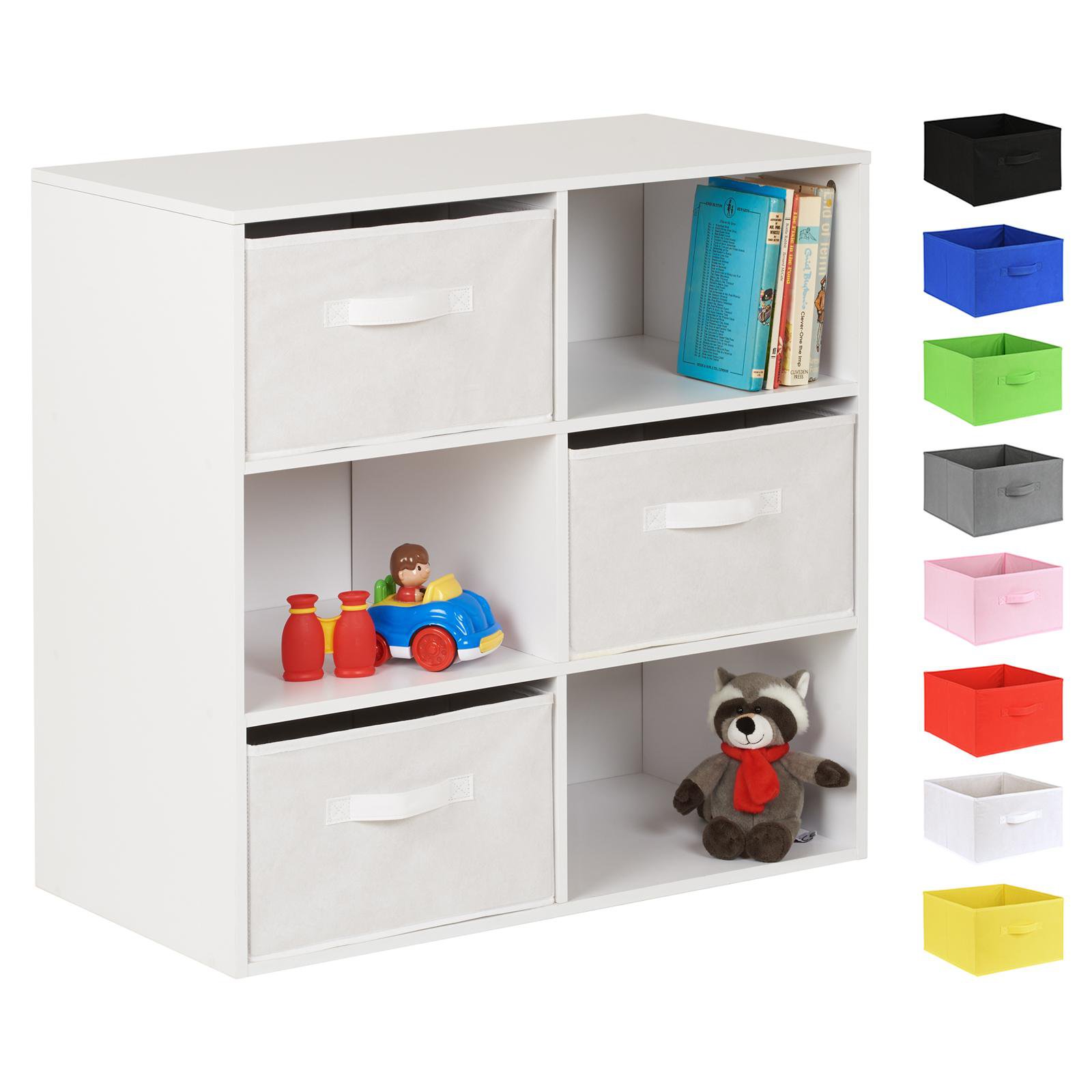 Hartleys White 6 Cube Kids Storage Unit & 3 Handled Box Drawers - White