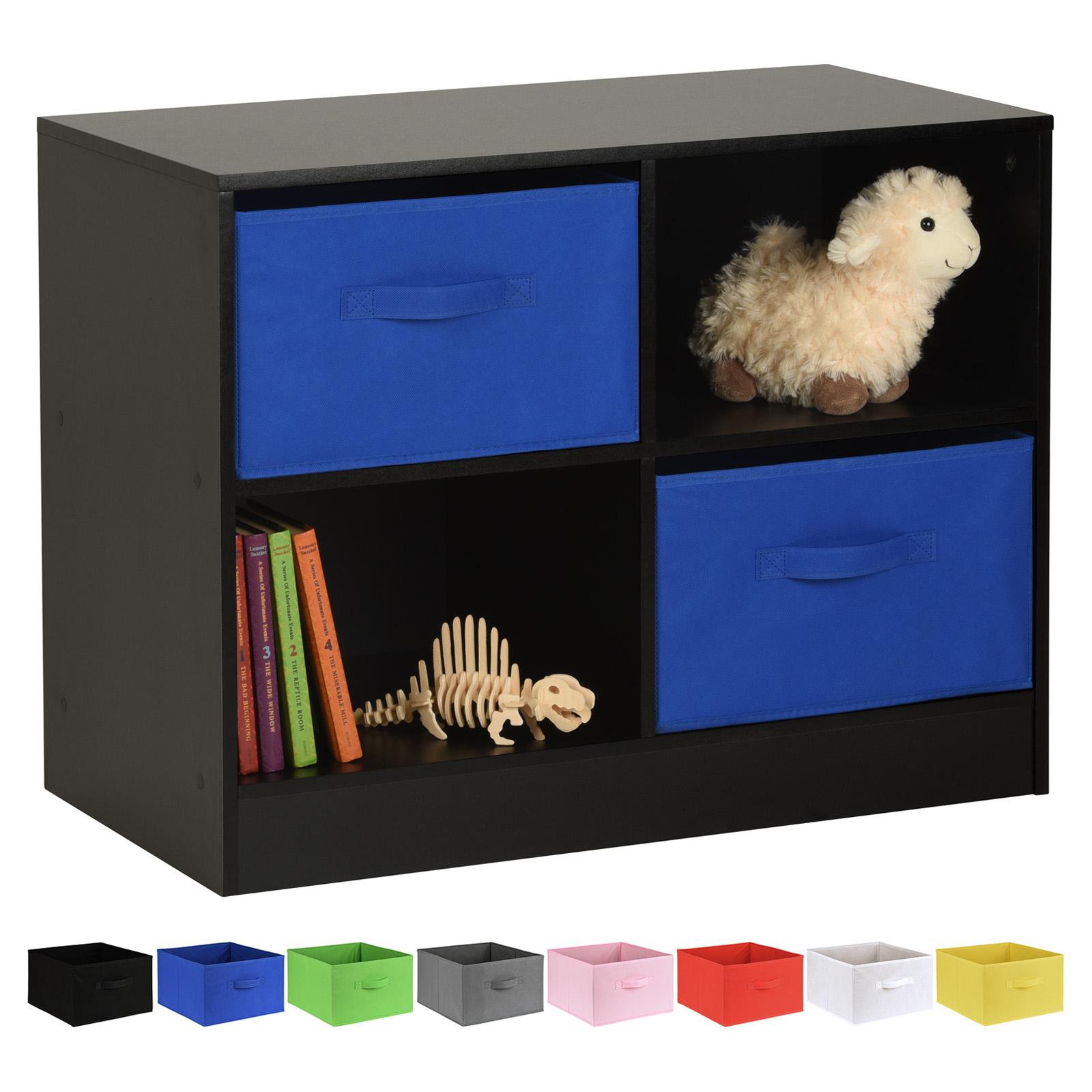Hartleys Black 4 Cube Kids Storage Unit & 2 Handled Box Drawers - Blue