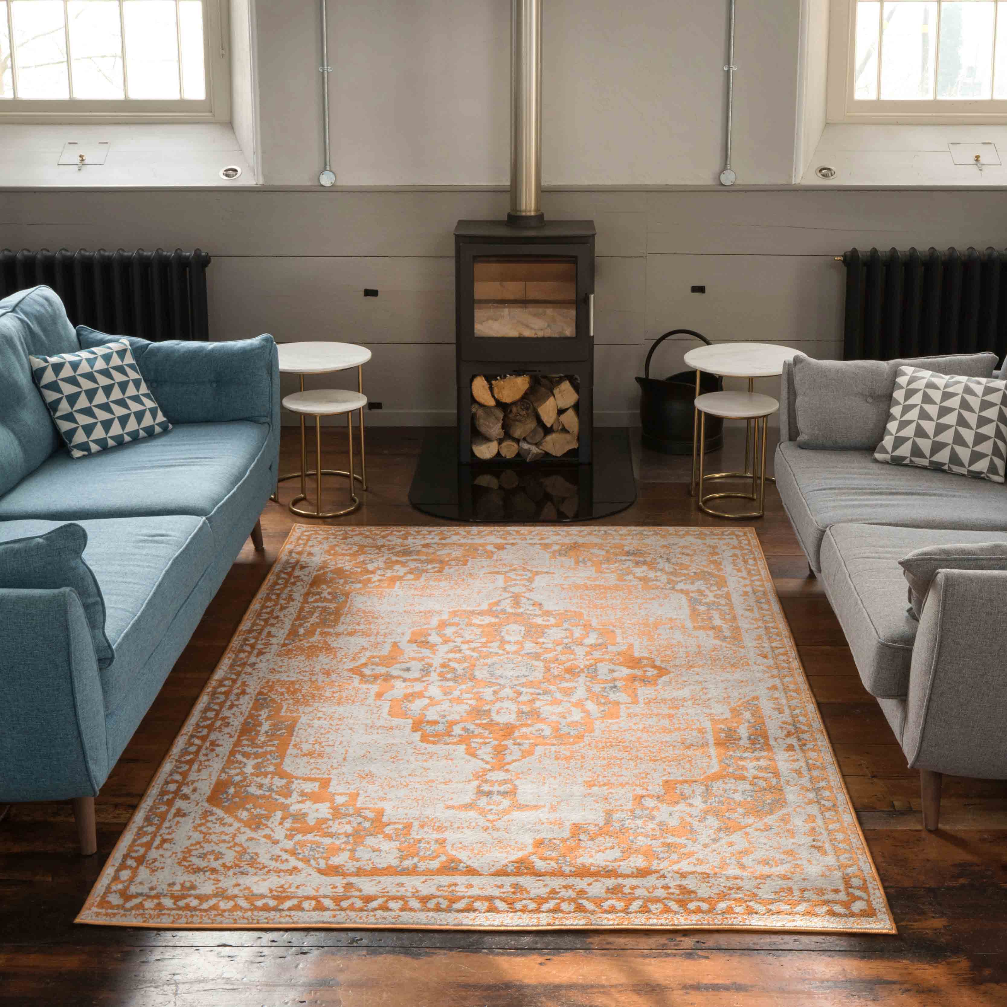 Faded Distressed Orange Terra Oriental Pattern Rug Oscar by Kukoon