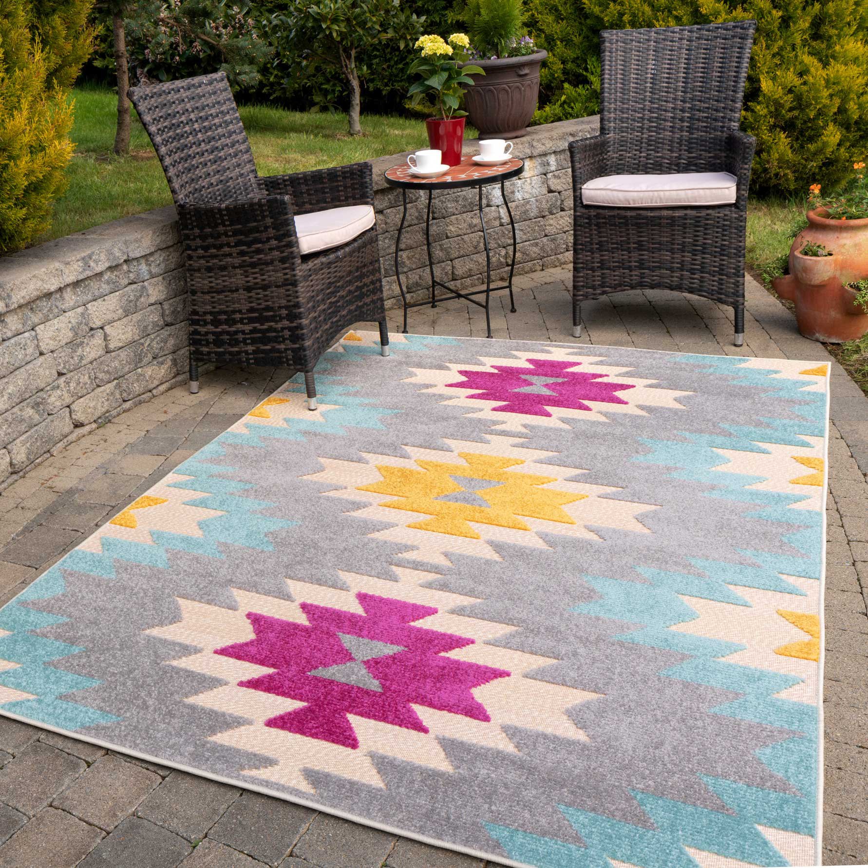 Colourful Aztec Outdoor Garden Rug - Opera