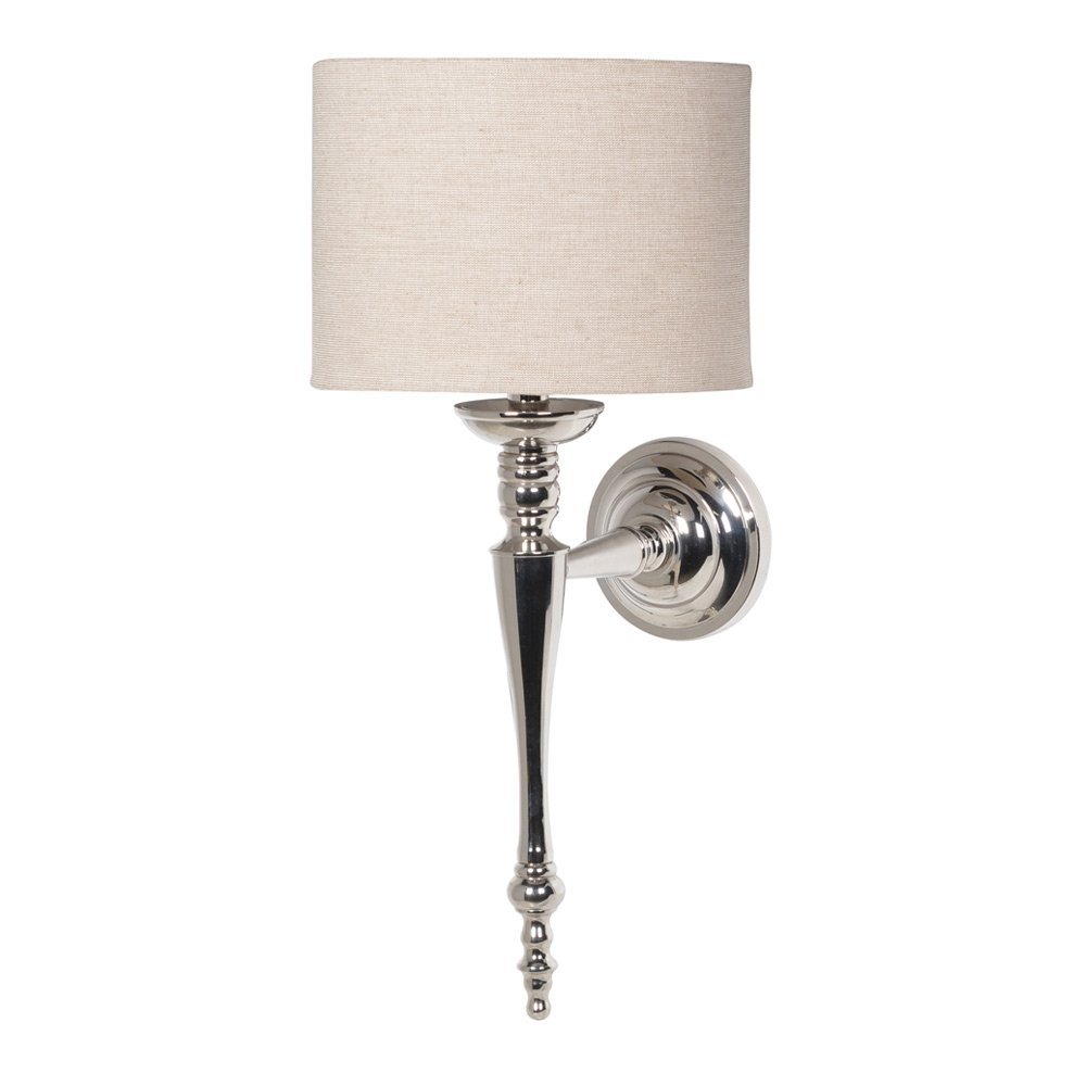 Bentley Silver Wall Light - Contemporary Style Silver Wall Light with Natural Shade
