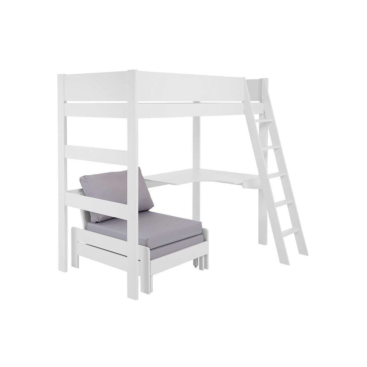 Anderson Desk High Sleeper With Silver Chair - 3'0 Single - White