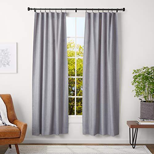 Amazon Basics 2.5 cm Curtain Rod with Square Finials, 91 to 183 cm + 35.6 cm Curtain Rod Rings, Black - Very Good