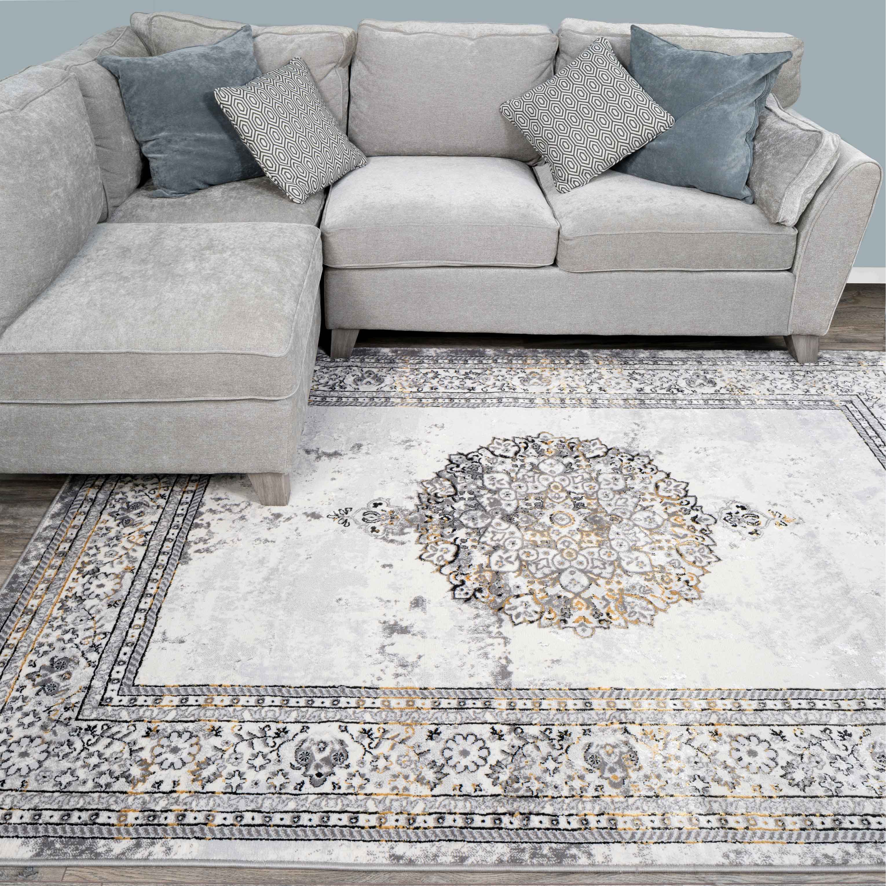 Gold Traditional Distressed Large Dining Table Rugs - Hatton
