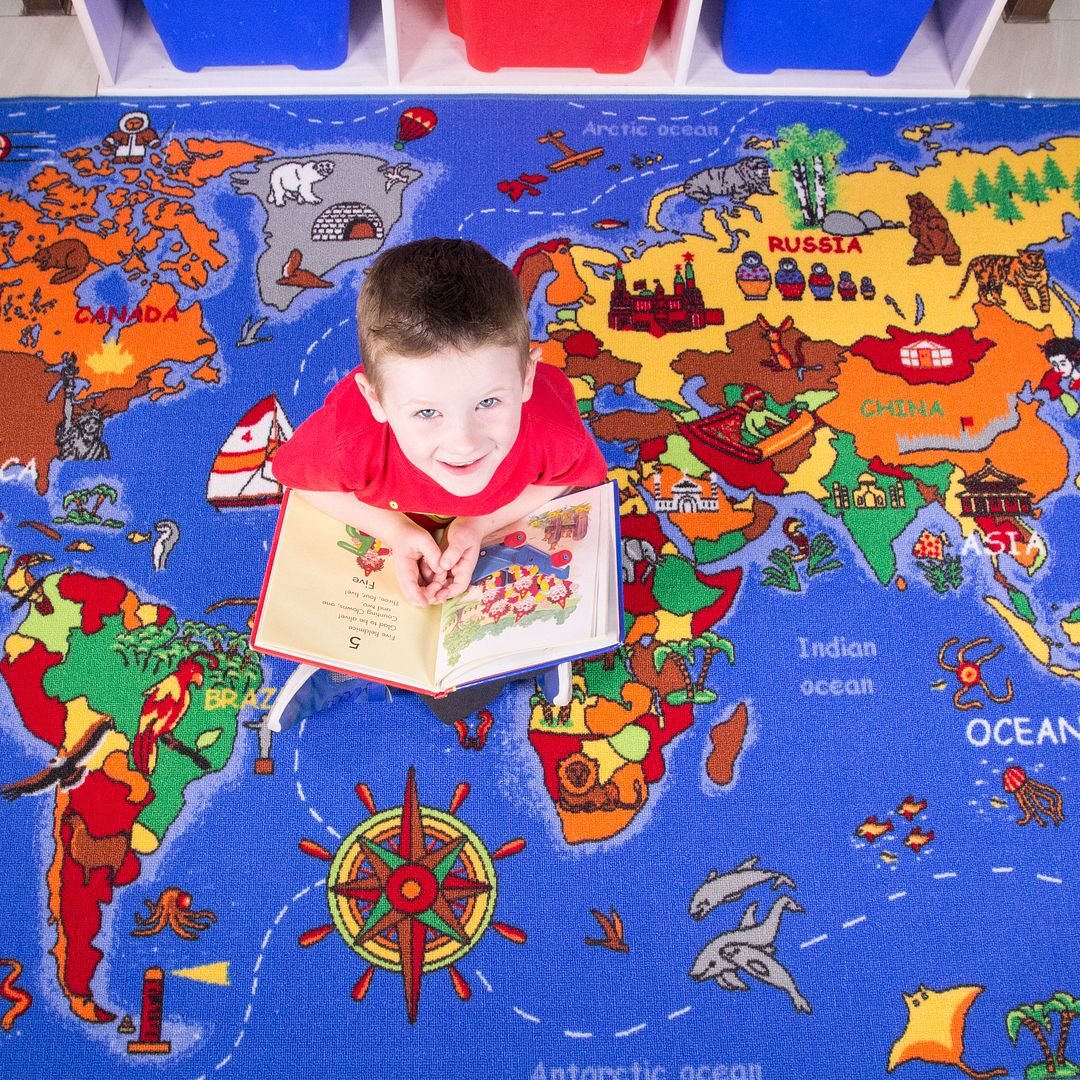 Kids Educational World Map Rug