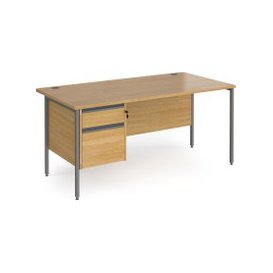 Value Line Classic+ Rectangular H-Leg Desk 2 Drawers (Graphite Leg), 120wx80dx73h (cm), Oak