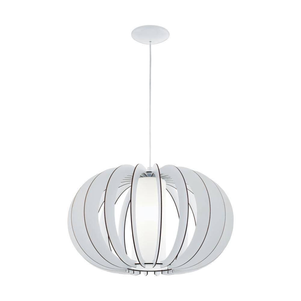 Eglo 95607 Stellato 2 One Light Ceiling Pendant Light In Wood, Glass And White - Dia: 500mm