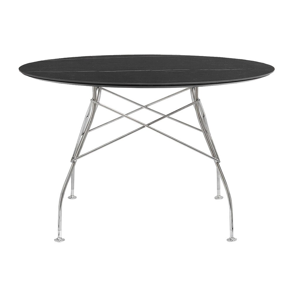 Kartell - Glossy Chrome Round Table - Black Marble