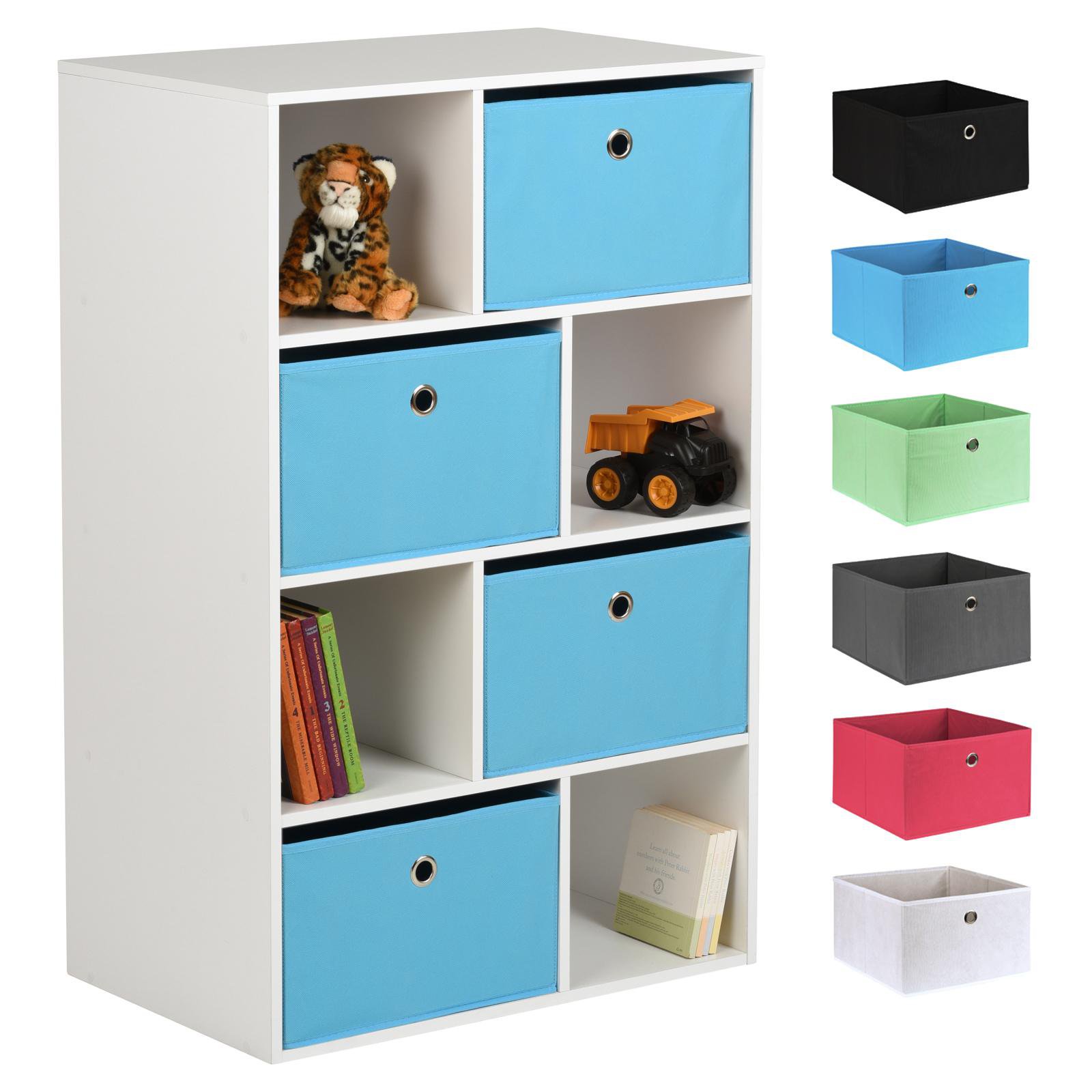 Hartleys White 8 Cube Kids Storage Unit & 4 Easy Grasp Box Drawers - Blue