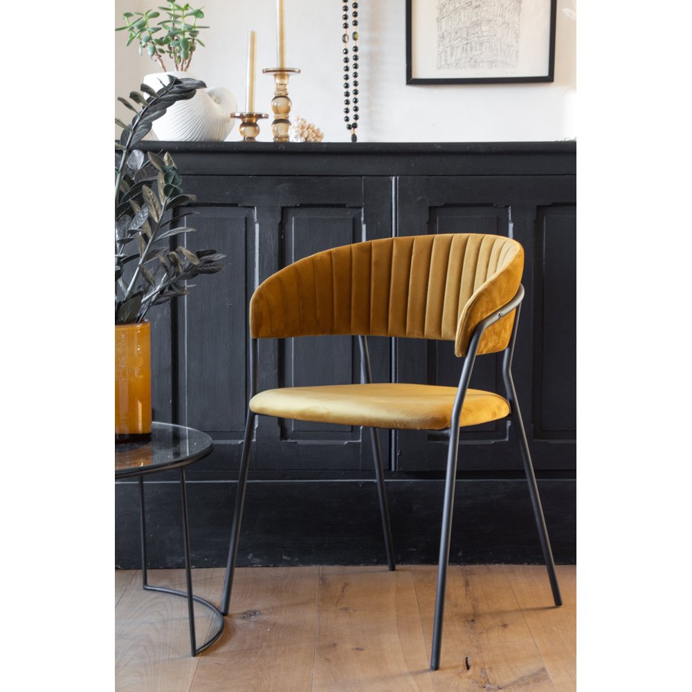 Curved Back Velvet Dining Chair In Golden Ochre
