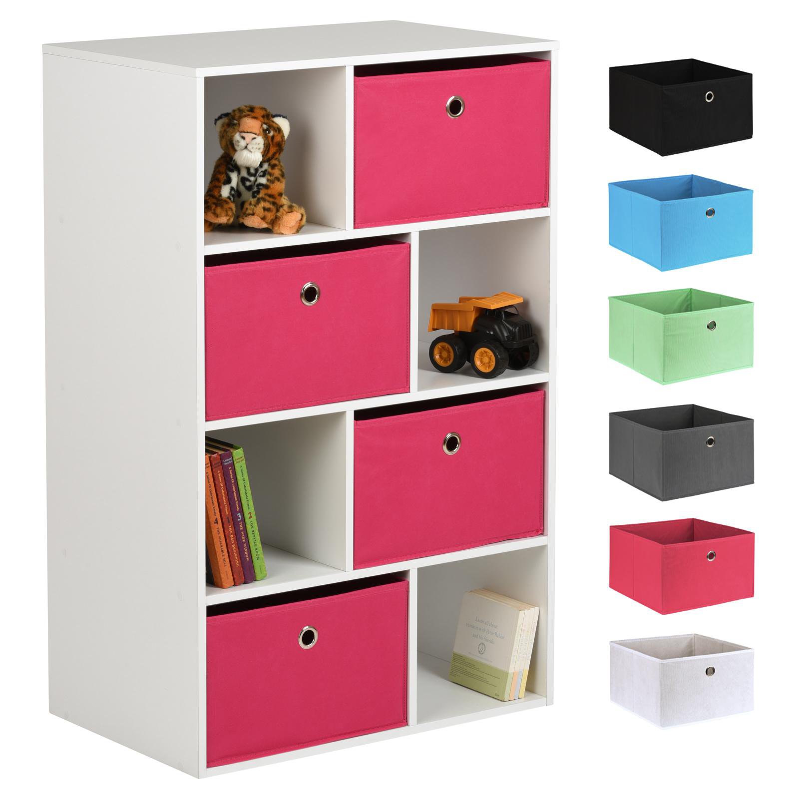 Hartleys White 8 Cube Kids Storage Unit & 4 Easy Grasp Box Drawers - Pink