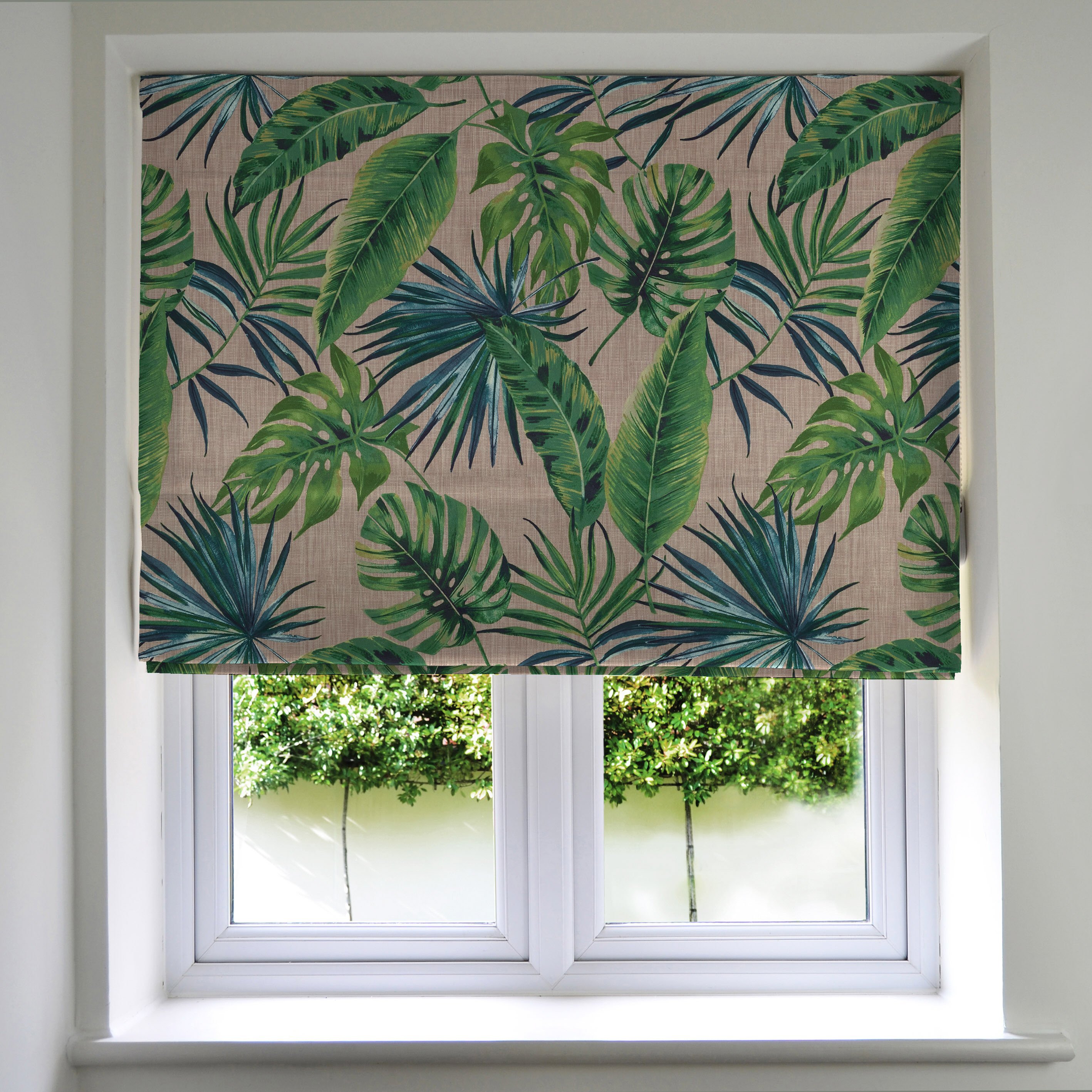 Palm Leaf New Printed Velvet Roman Blind, Blackout Lining / 265cm x 200cm