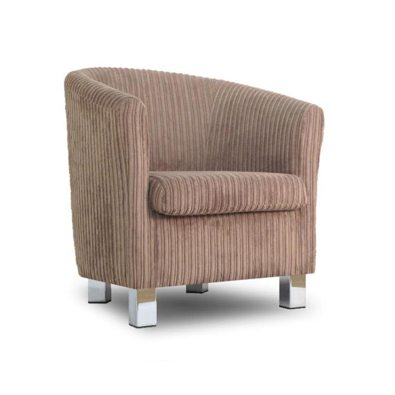 Small Fabric Sofa Tub Chair Jumbo Cord Sable Chrome Legs