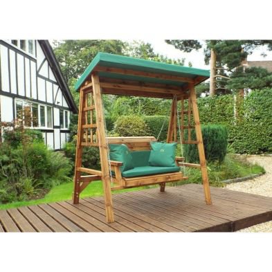 Dorset Garden Swing Seat by Charles Taylor - 2 Seats Green Cushions