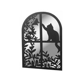Black Cat and Butterfly Arched Metal Garden Mirror