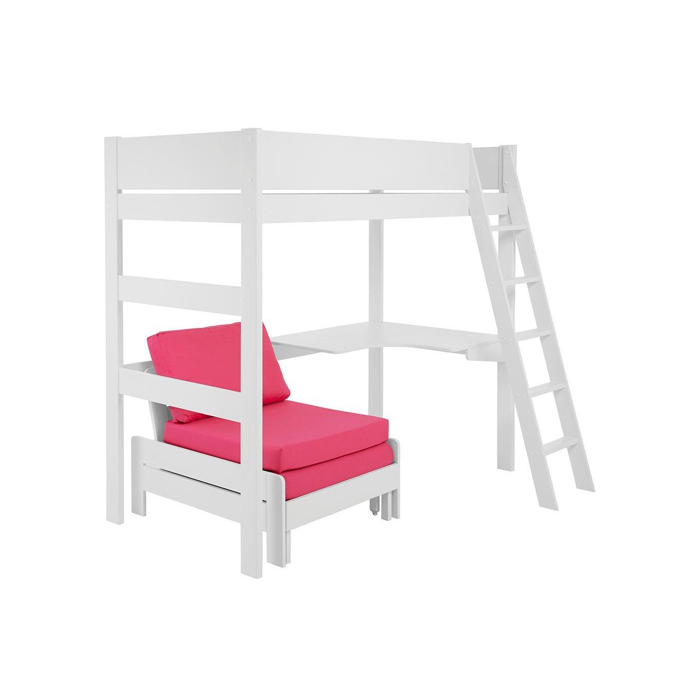 Anderson Desk High Sleeper With Pink Chair - 3'0 Single - White