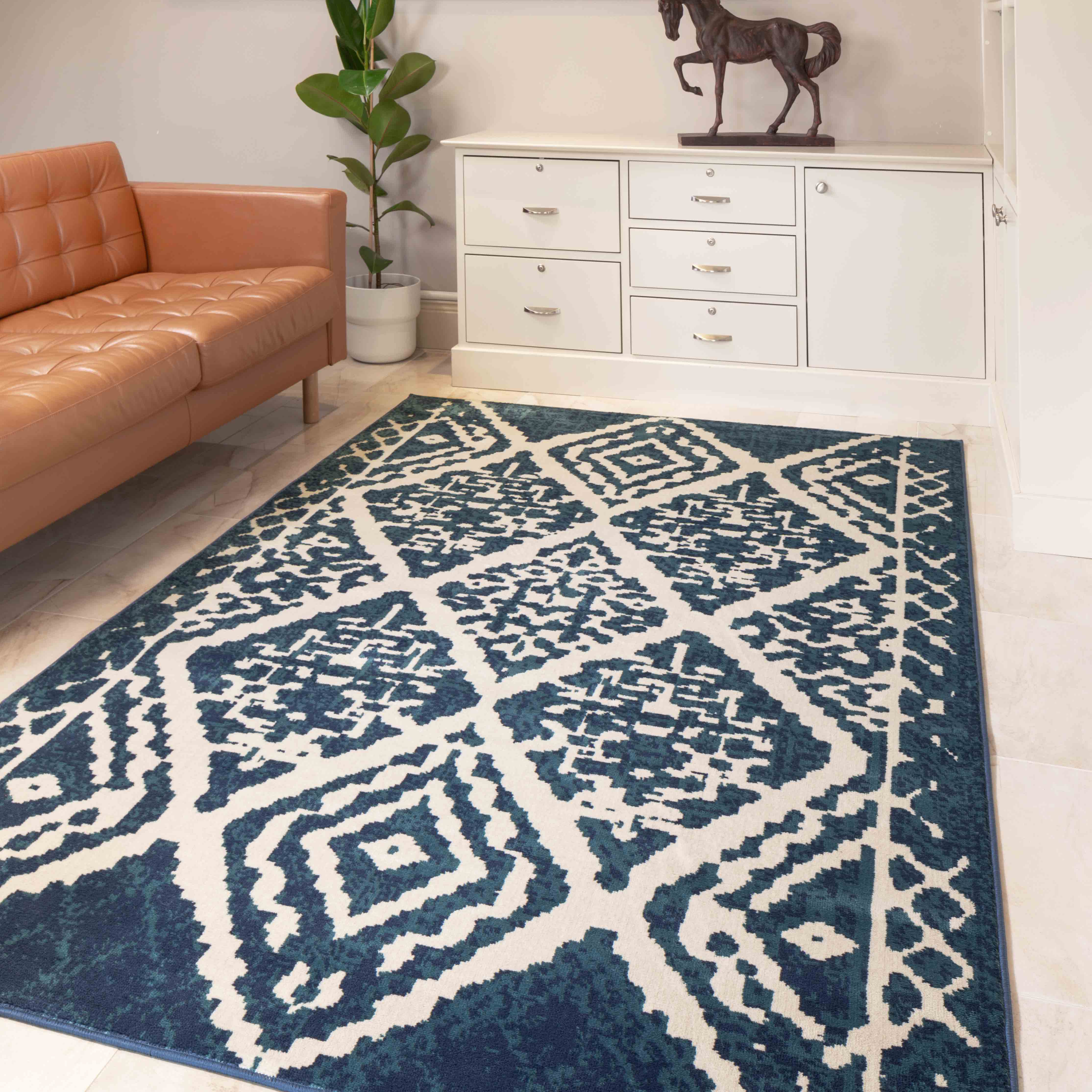 Navy Blue Traditional Moroccan Living Room Rug - Mexicana