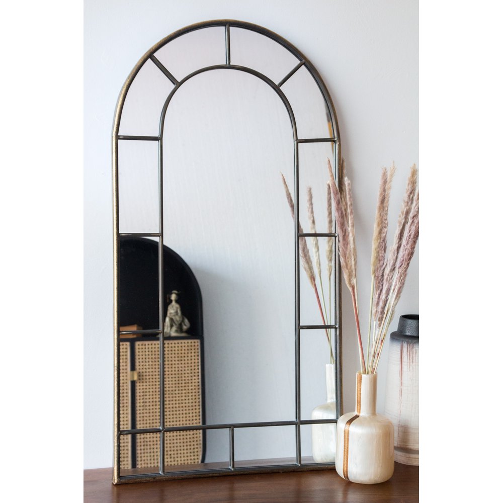 Antique Gold Arched Window-Style Mirror