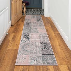 Pink Grey Traditional Patchwork Living Room Rug - Milan - 60cm x 110cm