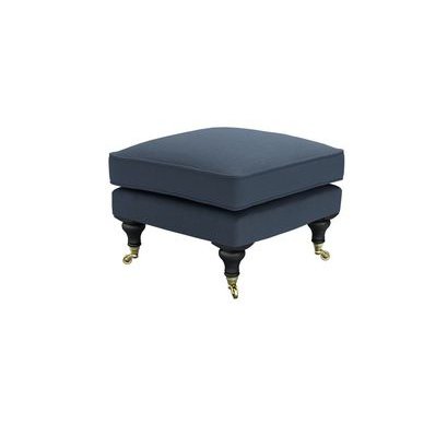 Bluebell Small Square Footstool in Midnight Blue Brushed Linen Cotton - sofa.com